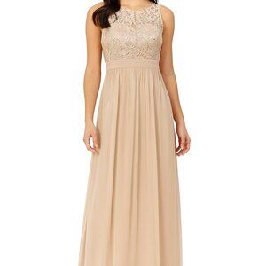 Adrianna Papell Champagne Formal Gown Size 6 Sequin Lace Chiffon Elegant